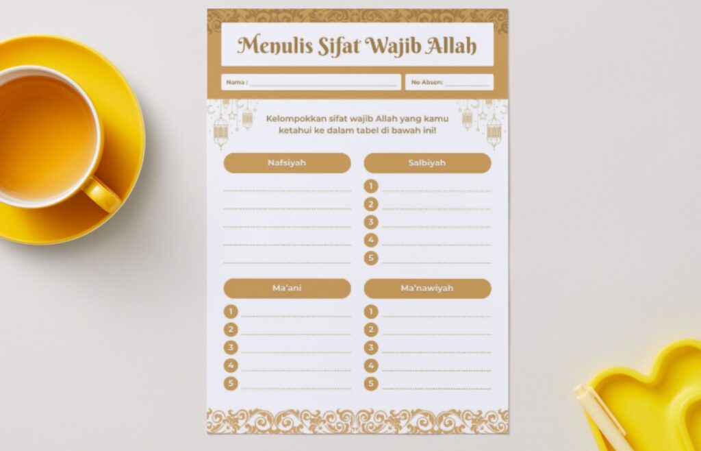 Lembar Kerja Menulis Sifat Wajib Allah