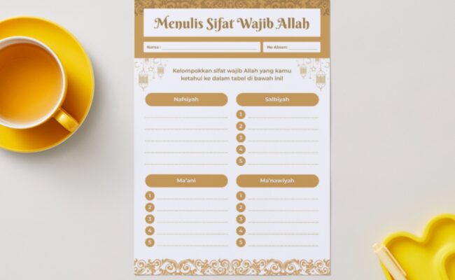 Lembar Kerja Menulis Sifat Wajib Allah